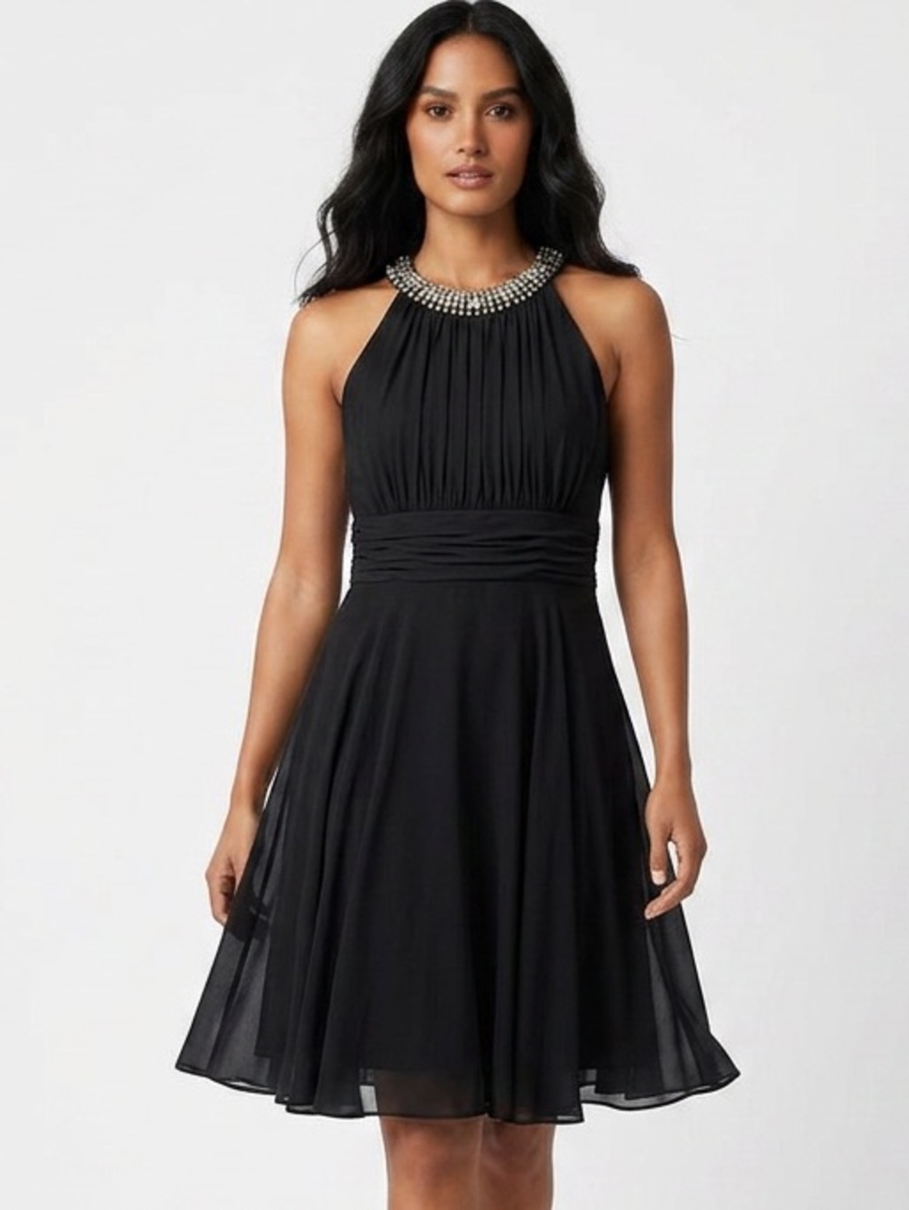 EVAN PICONE | Elegant Black Halter Beaded Dress Sz US 10